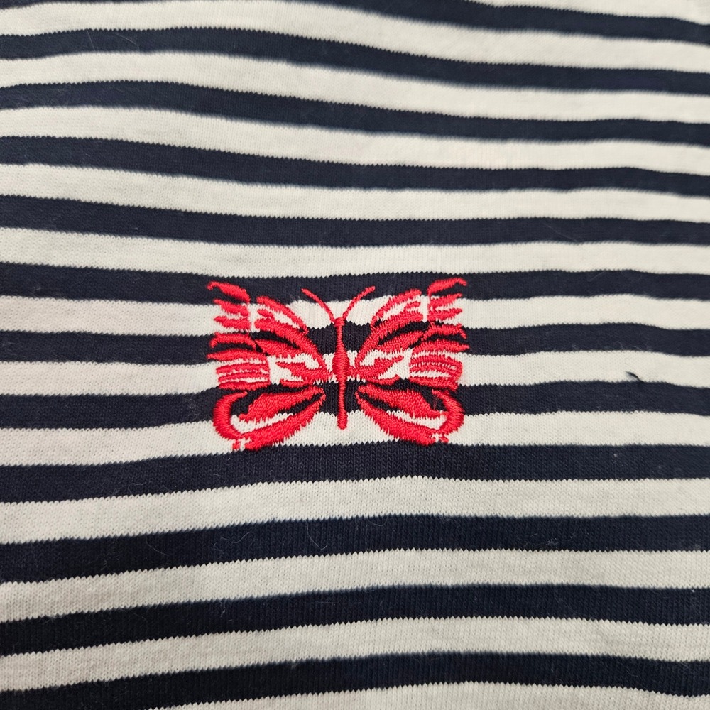 Needles Japan Striped T-Shirt Butterfly Logo EJ228 Mens Size S Black White - Picture 3 of 7